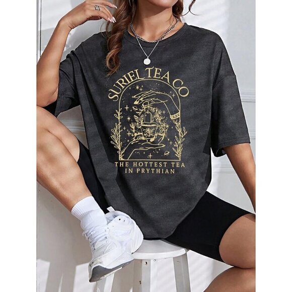 women's Polyester blend Oversized Graphic Tee  Suriel Tea Bookish Tshirt - Picture 4 of 6